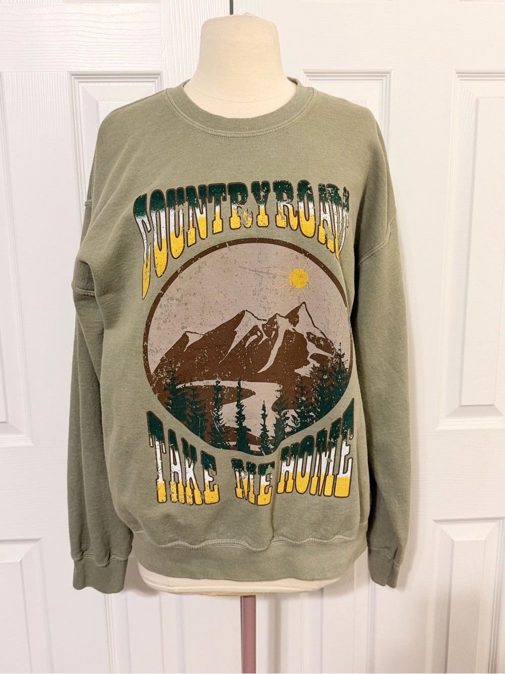 Altar'd State Olive Green Graphic Crewneck Sweater
